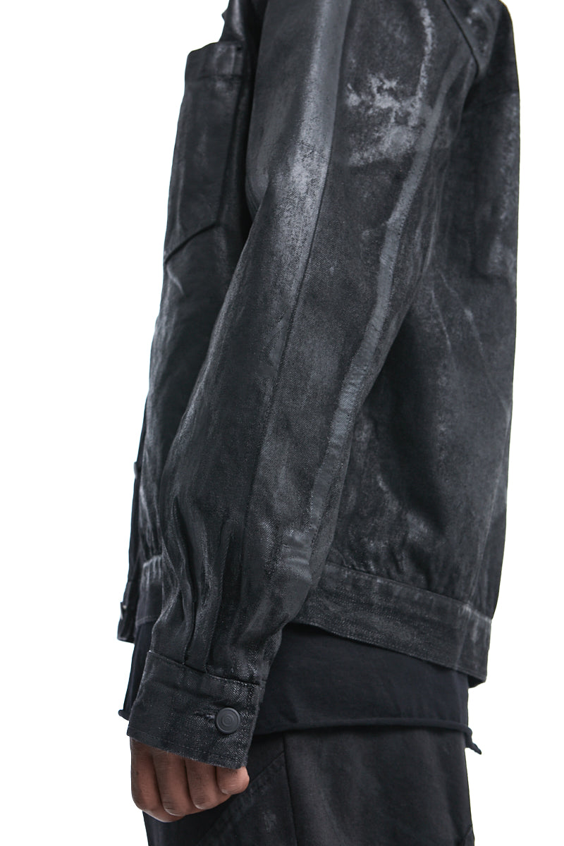 BLACK RUBBERIZED COATING DENIM JACKET