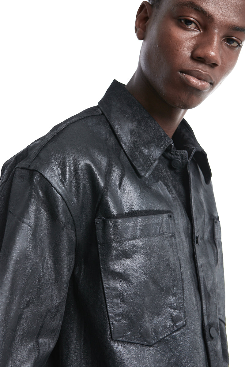 BLACK RUBBERIZED COATING DENIM JACKET