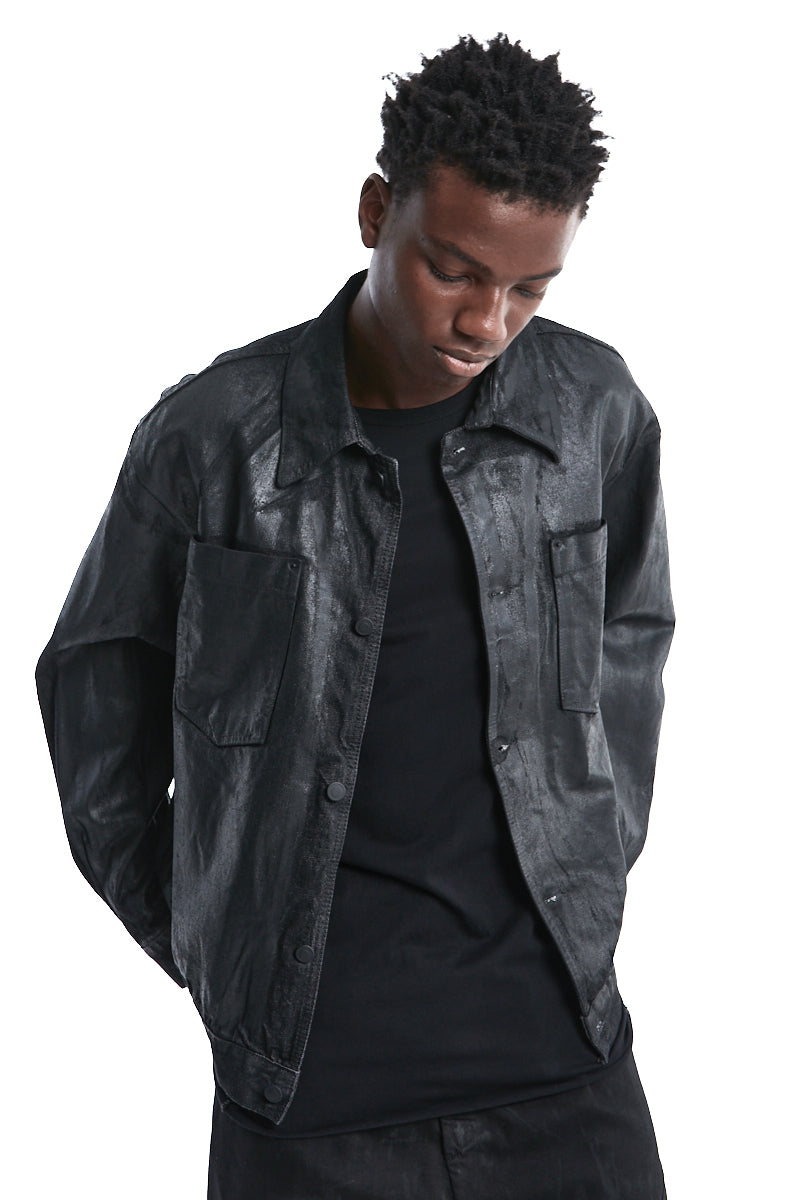 BLACK RUBBERIZED COATING DENIM JACKET