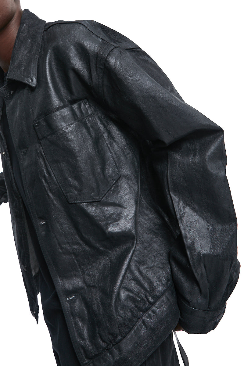 BLACK RUBBERIZED COATING DENIM JACKET