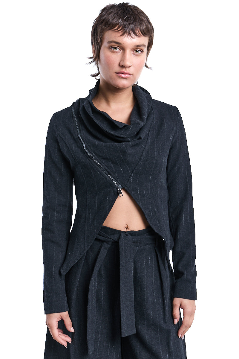 PINSTRIPE ASYMMETRIC JACKET