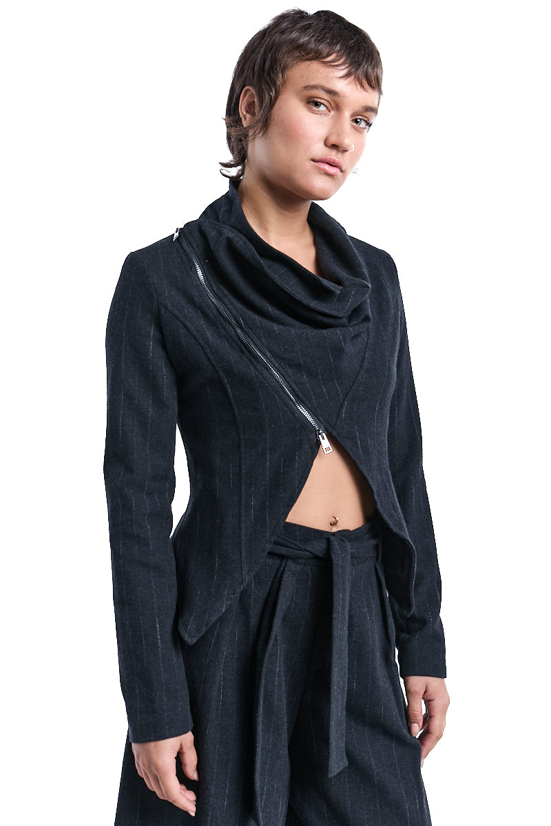 PINSTRIPE ASYMMETRIC JACKET