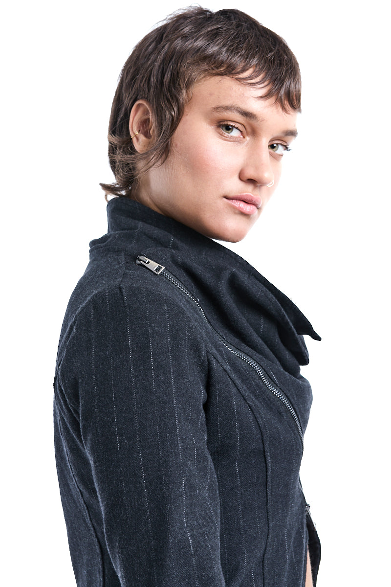 PINSTRIPE ASYMMETRIC JACKET