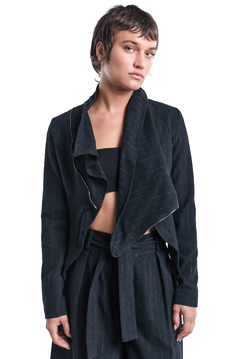 PINSTRIPE ASYMMETRIC JACKET