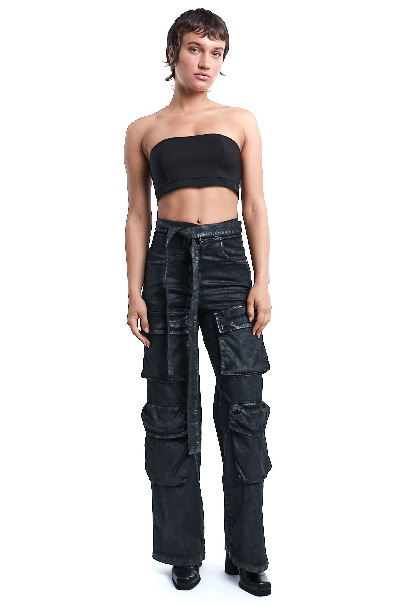 COATED CARGO WIDE TROUSERS