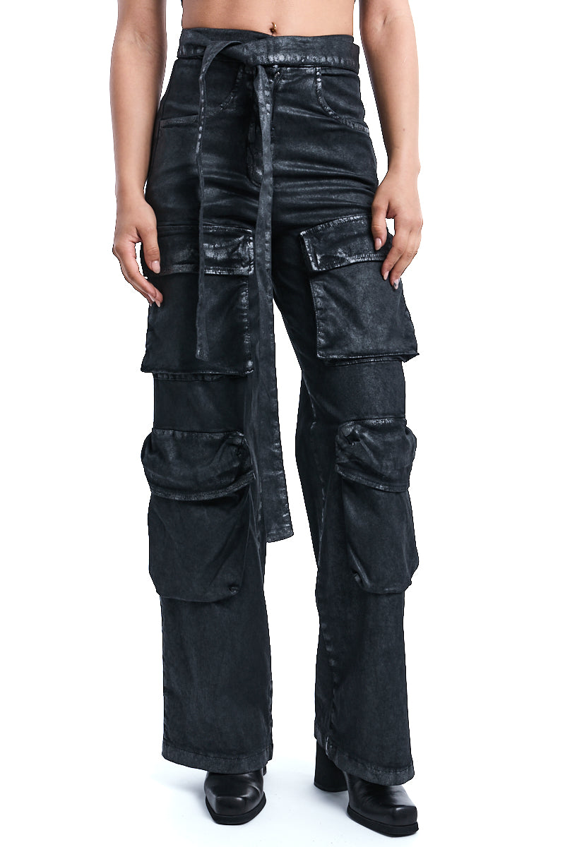 COATED CARGO WIDE TROUSERS