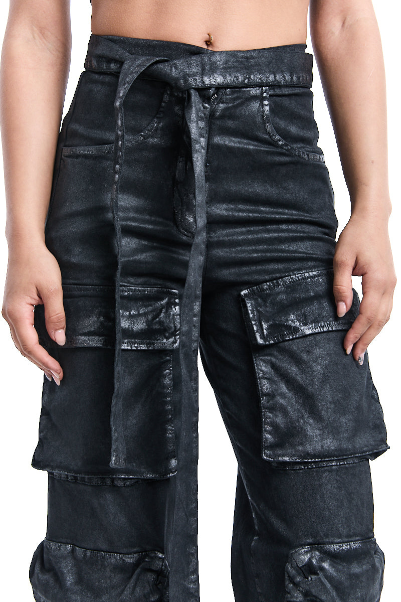 COATED CARGO WIDE TROUSERS