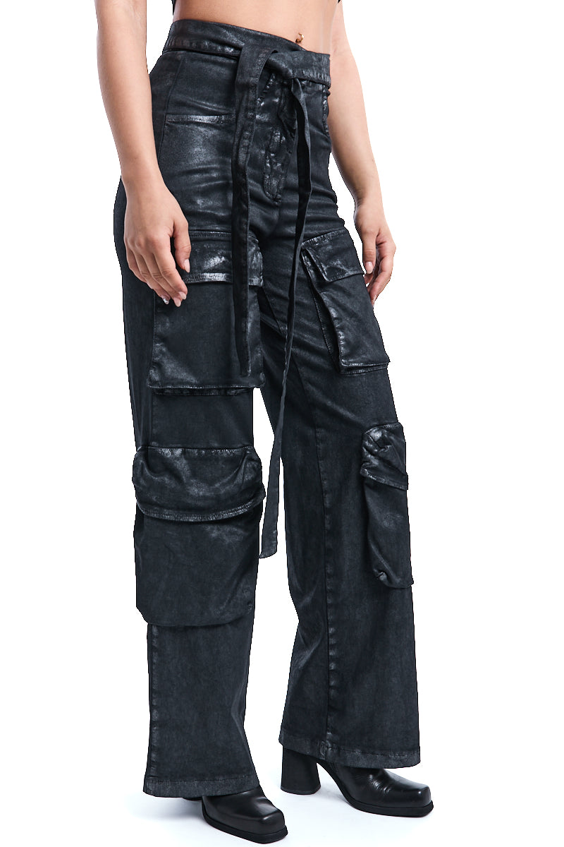 COATED CARGO WIDE TROUSERS