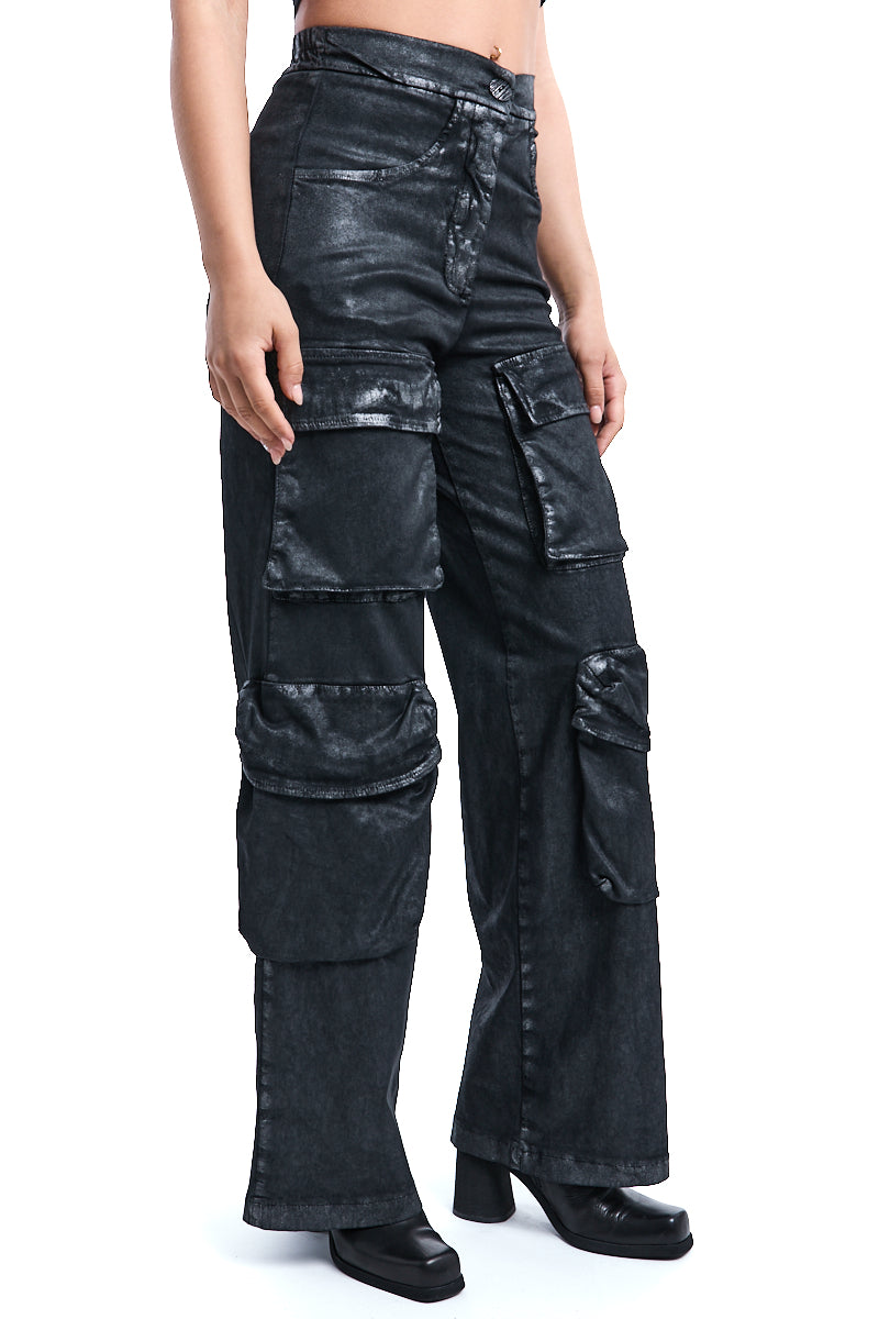 COATED CARGO WIDE TROUSERS