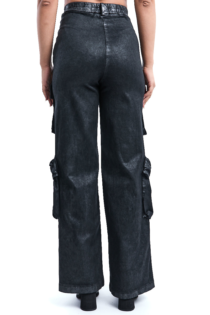COATED CARGO WIDE TROUSERS