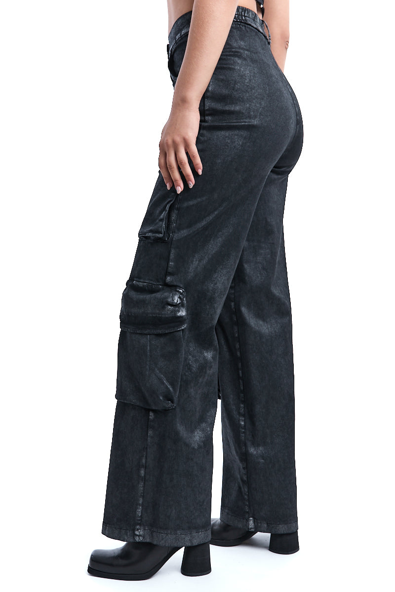 COATED CARGO WIDE TROUSERS