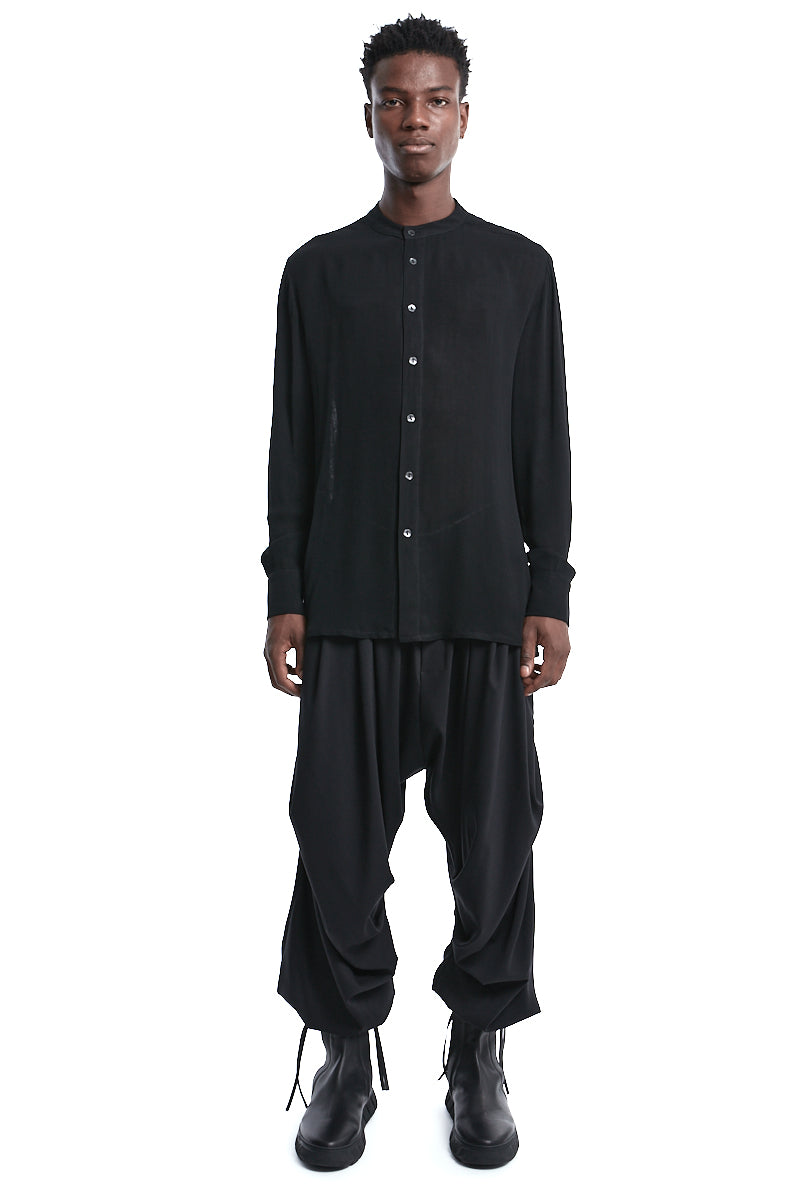 REGULAR FIT BLACK DOUBLE GAUZE VISCOSE SHIRT