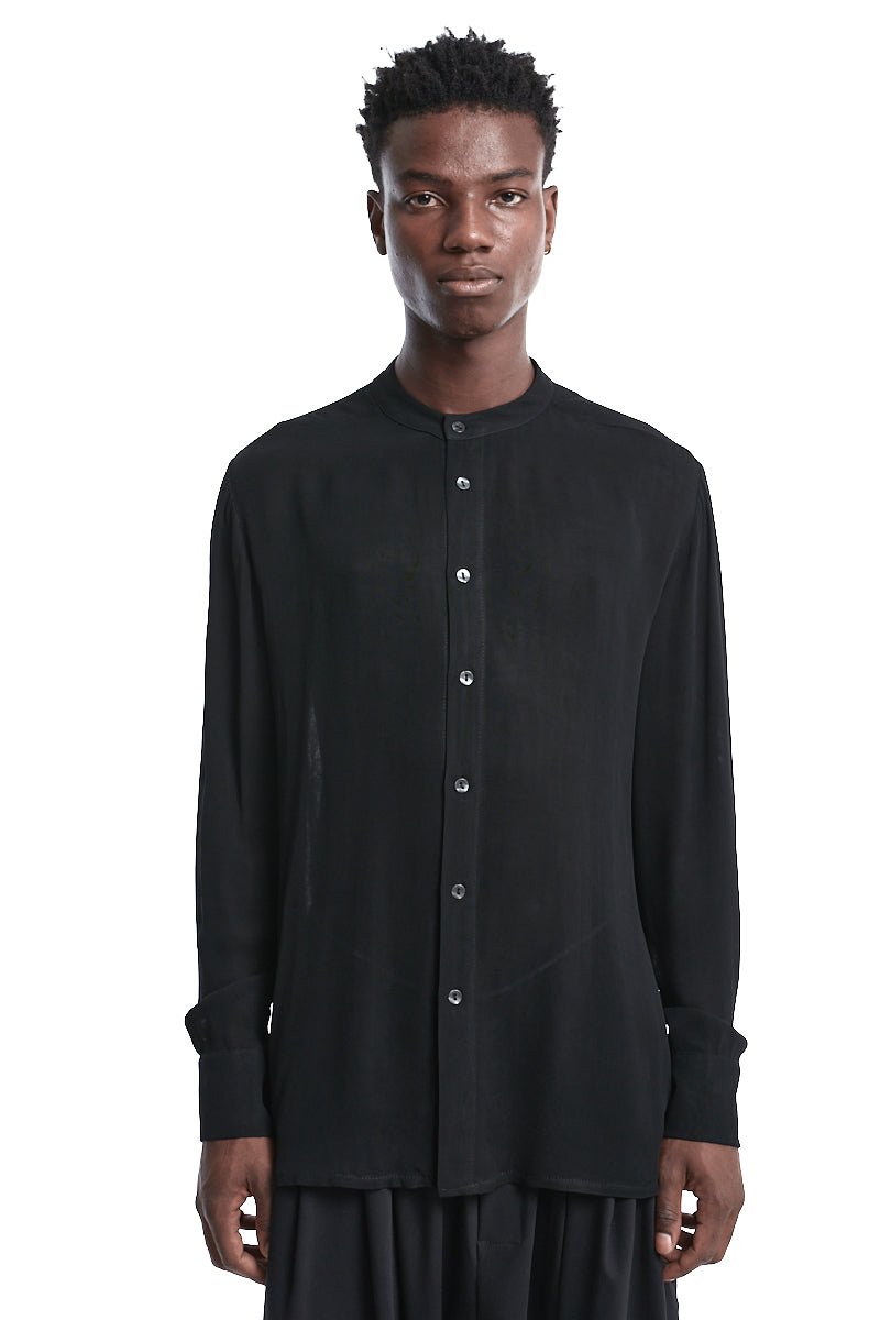 REGULAR FIT BLACK DOUBLE GAUZE VISCOSE SHIRT