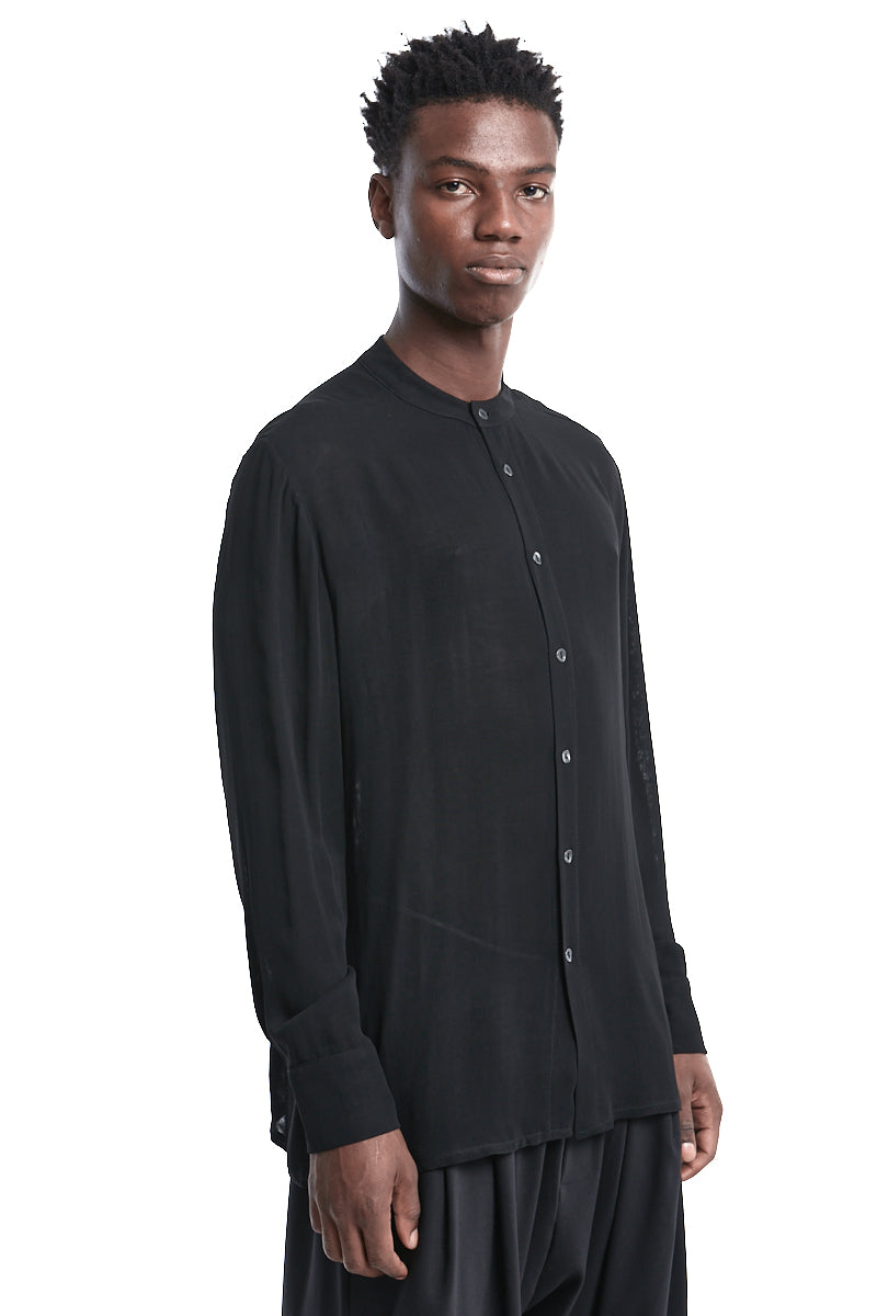 REGULAR FIT BLACK DOUBLE GAUZE VISCOSE SHIRT