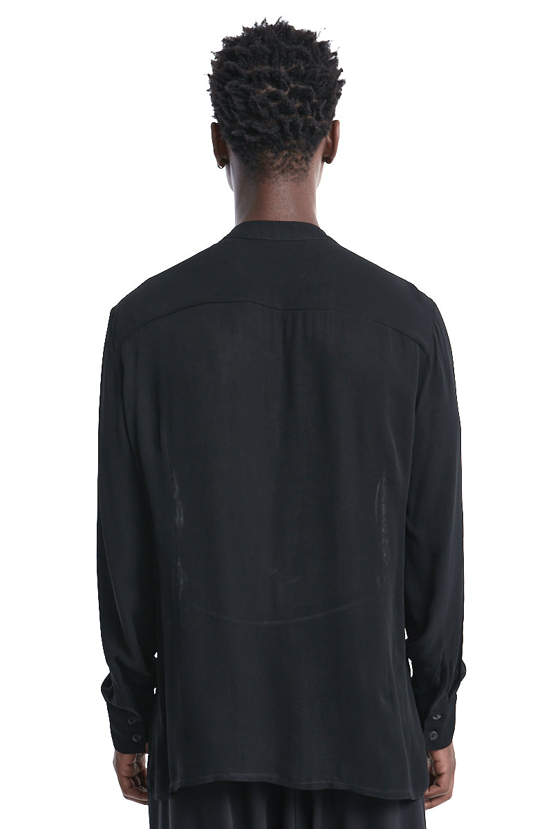 REGULAR FIT BLACK DOUBLE GAUZE VISCOSE SHIRT