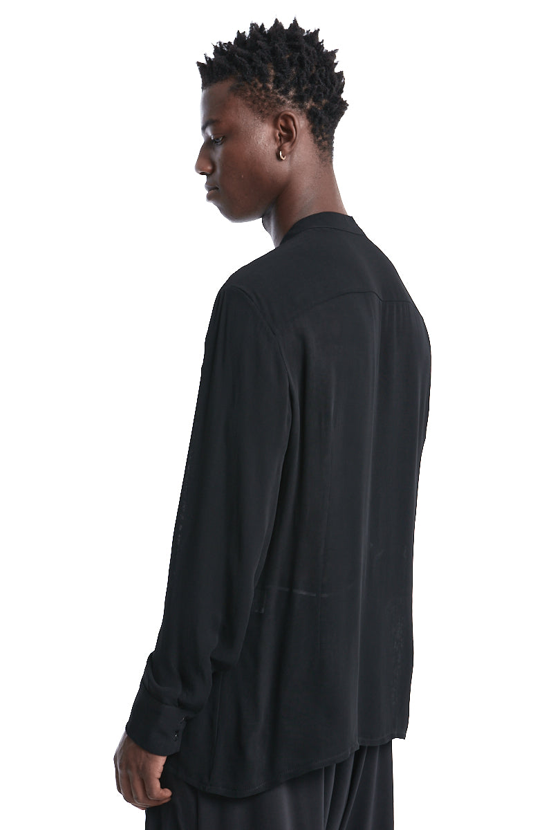 REGULAR FIT BLACK DOUBLE GAUZE VISCOSE SHIRT