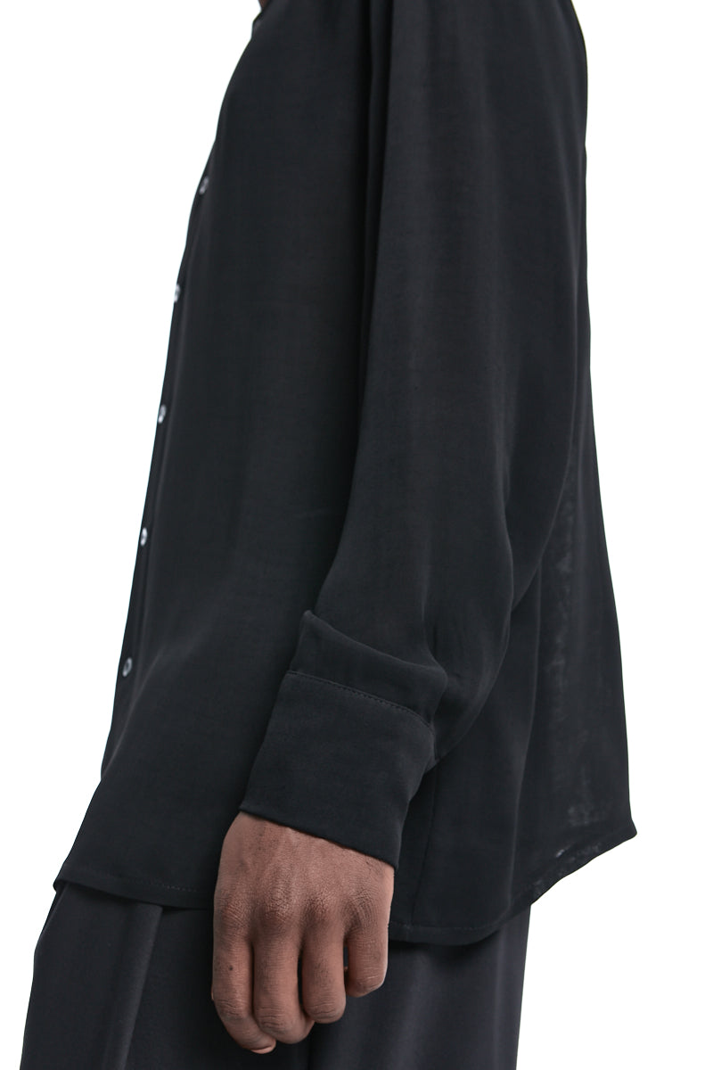 REGULAR FIT BLACK DOUBLE GAUZE VISCOSE SHIRT