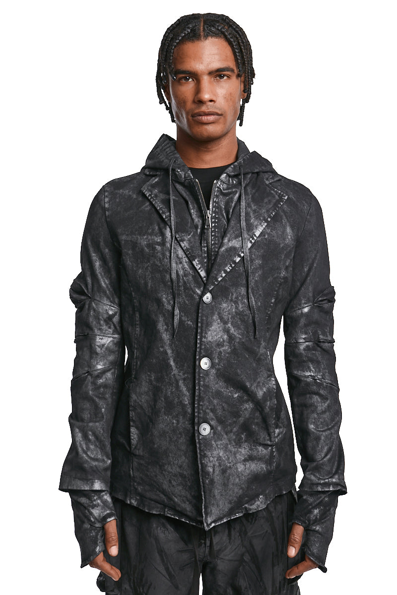 BLACK COATED STRETCH COTTON BLAZER