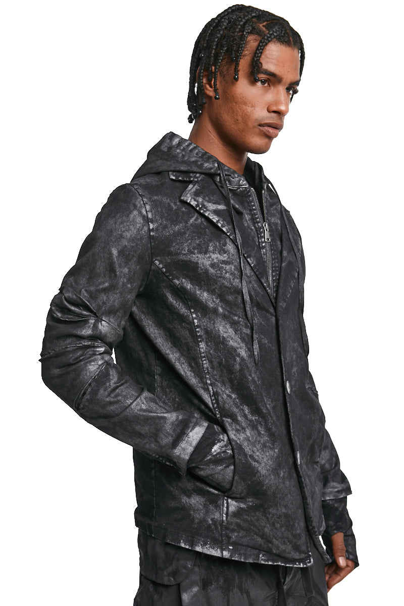 BLACK COATED STRETCH COTTON BLAZER