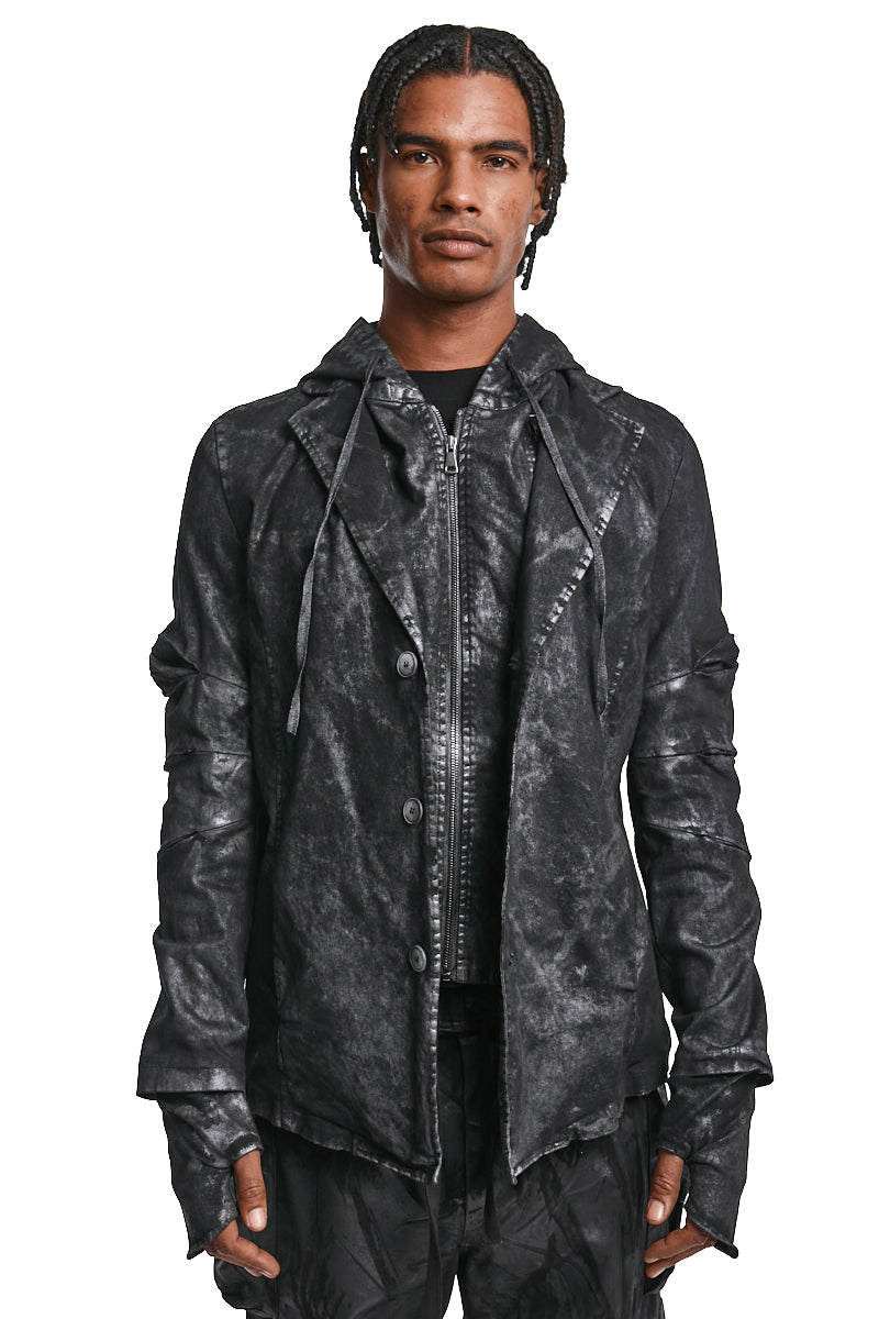 BLACK COATED STRETCH COTTON BLAZER