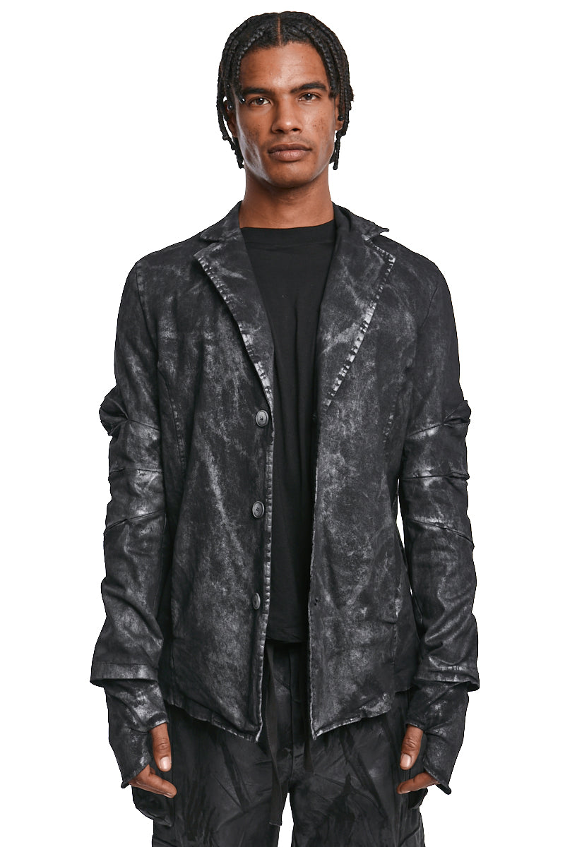 BLACK COATED STRETCH COTTON BLAZER