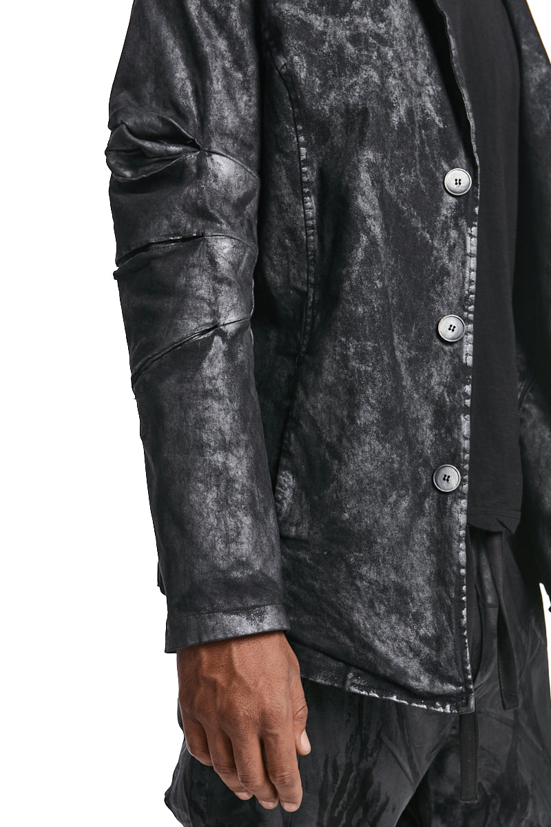 BLACK COATED STRETCH COTTON BLAZER