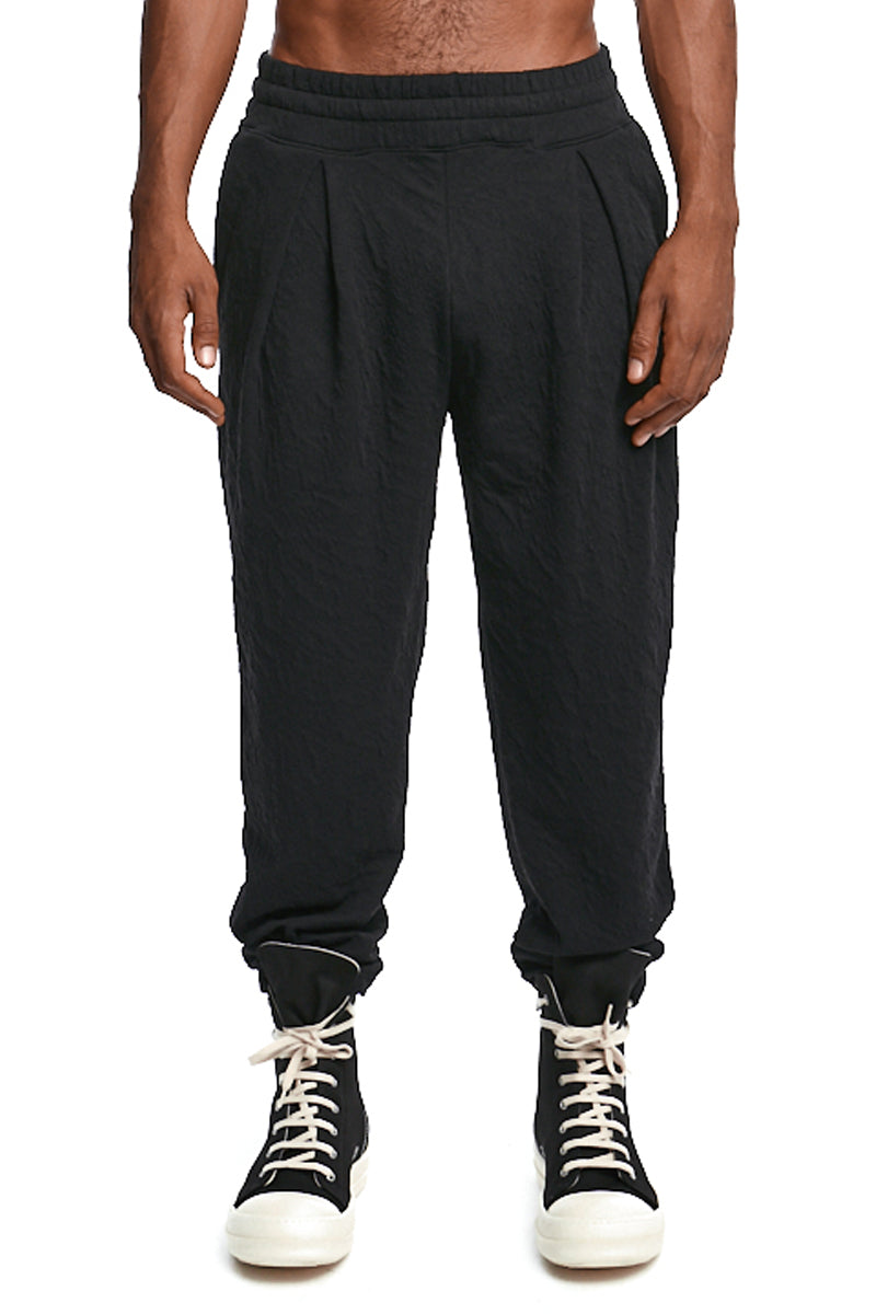BLACK EMBOSSED FLEECE TROUSERS