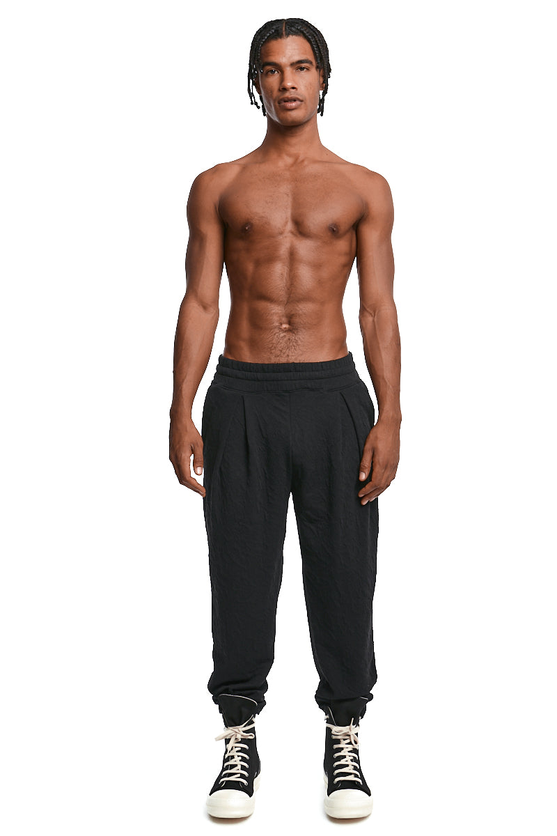 BLACK EMBOSSED FLEECE TROUSERS