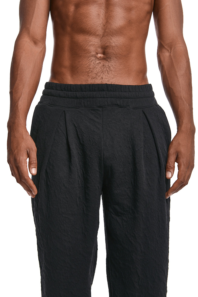 BLACK EMBOSSED FLEECE TROUSERS