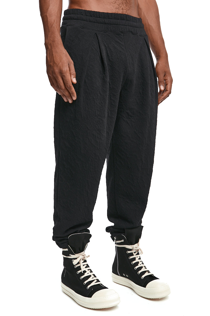 BLACK EMBOSSED FLEECE TROUSERS