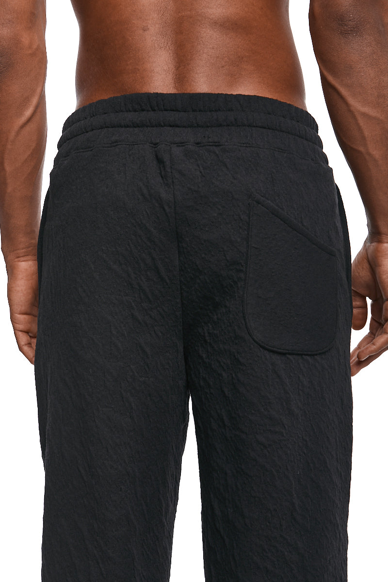 BLACK EMBOSSED FLEECE TROUSERS