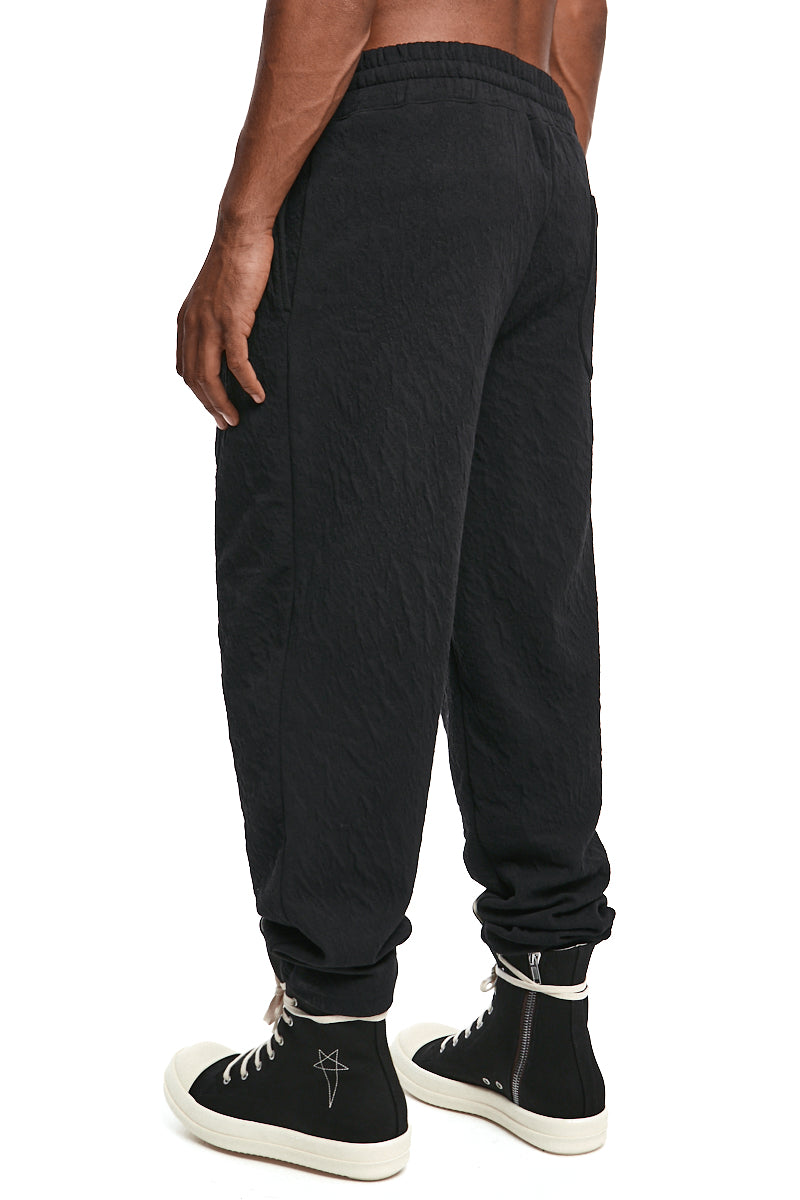 BLACK EMBOSSED FLEECE TROUSERS
