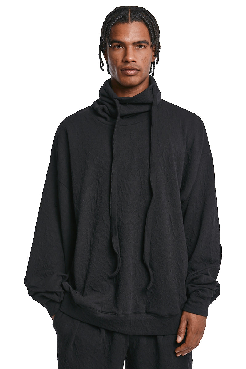 BLACK OVERSIZE EMBOSSED FLEECE SWEATSHIRT