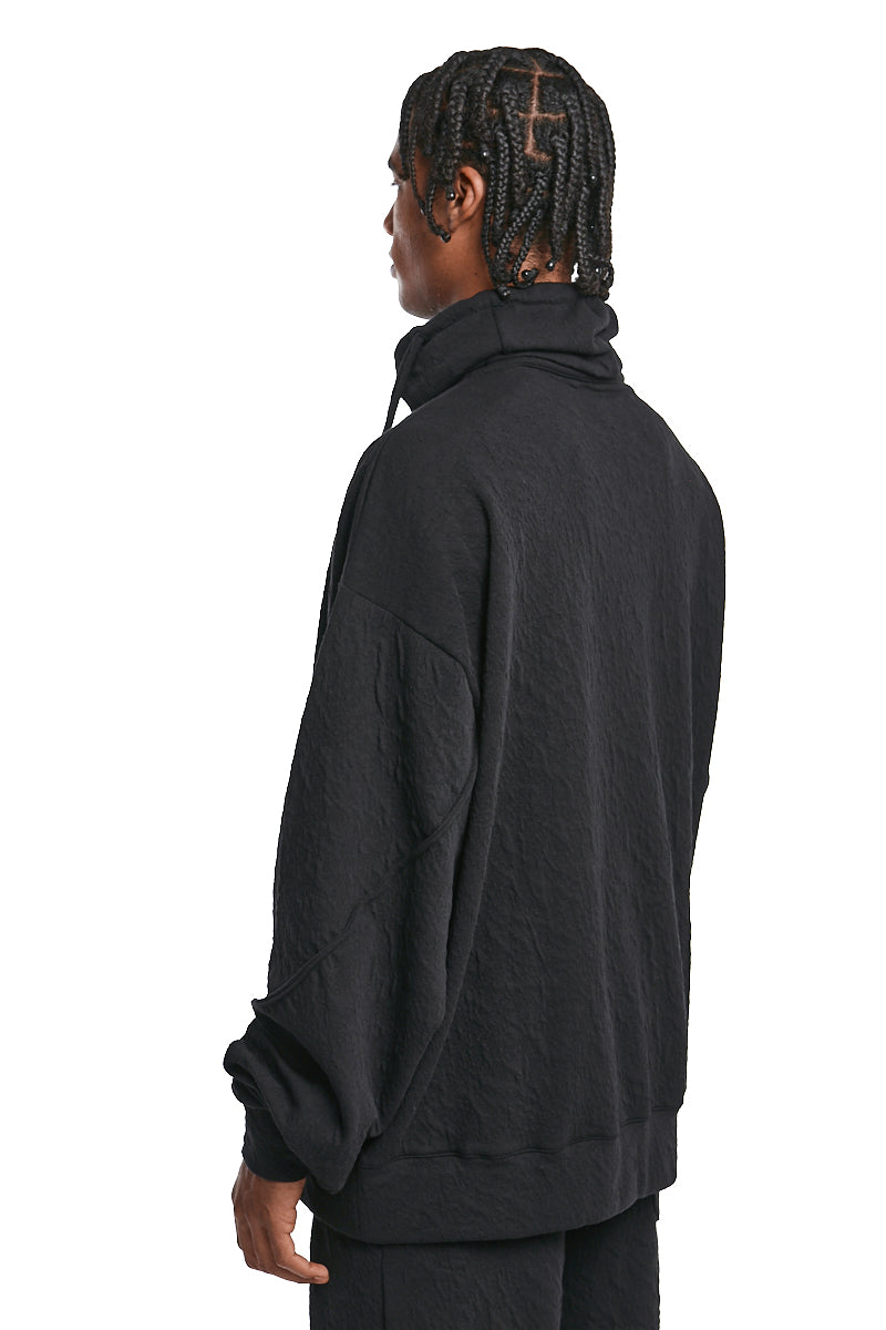 BLACK OVERSIZE EMBOSSED FLEECE SWEATSHIRT