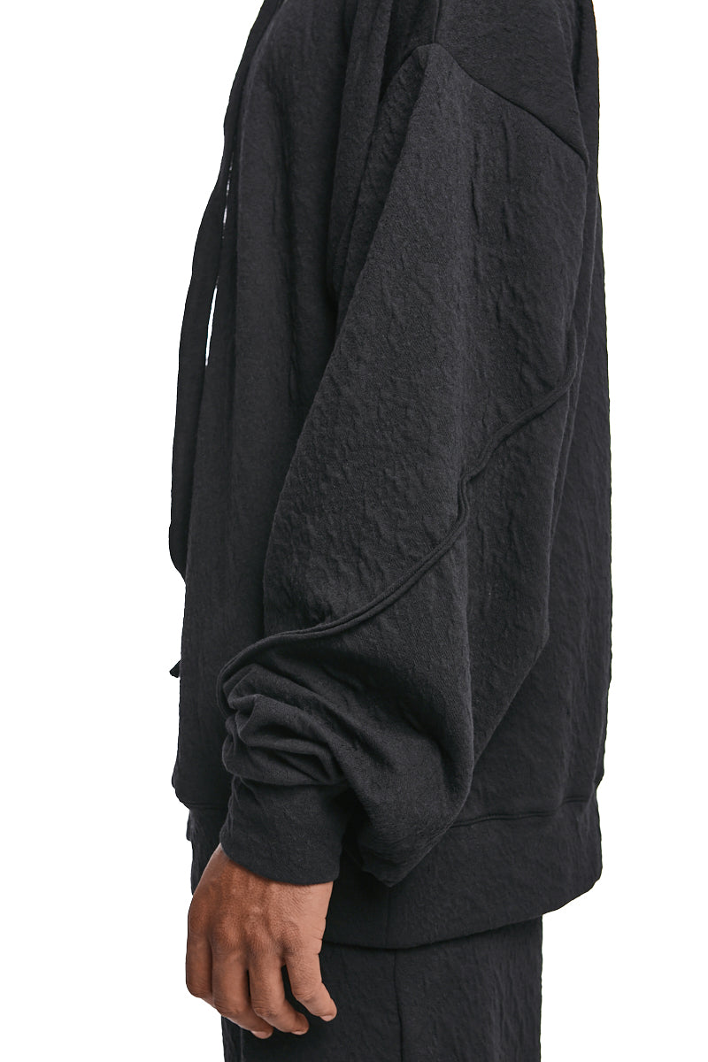 BLACK OVERSIZE EMBOSSED FLEECE SWEATSHIRT