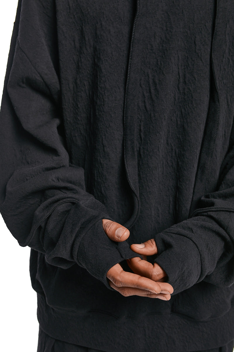 BLACK OVERSIZE EMBOSSED FLEECE SWEATSHIRT