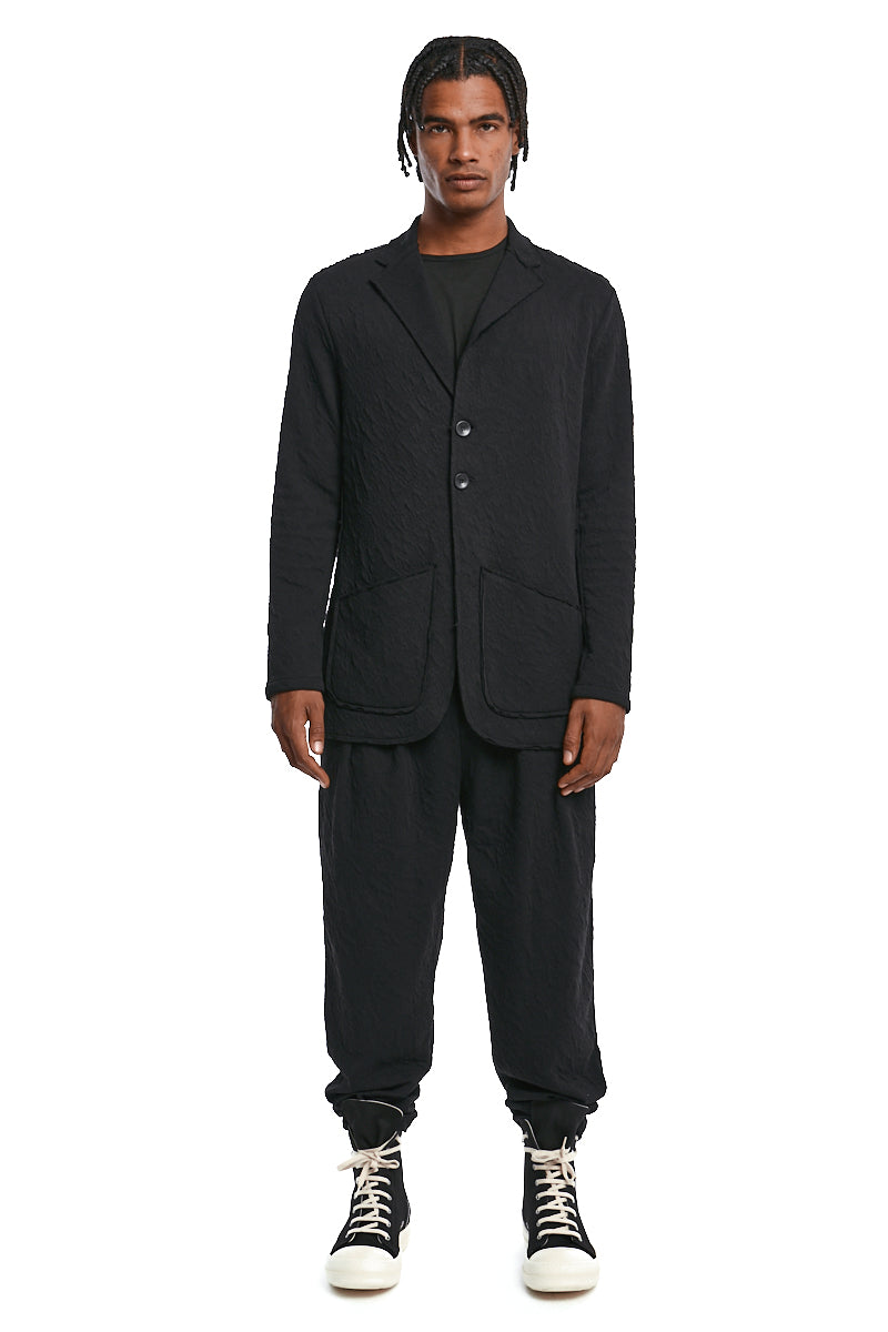 BLACK EMBOSSED FLEECE JACKET