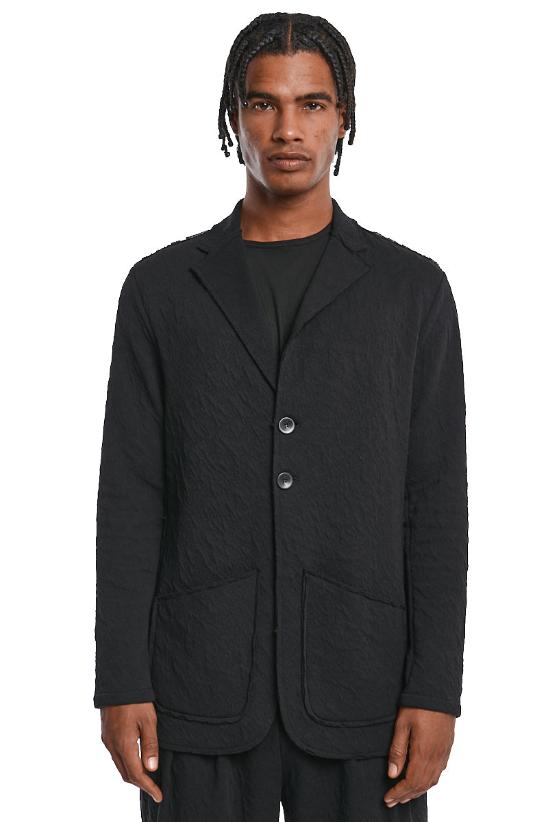 BLACK EMBOSSED FLEECE JACKET