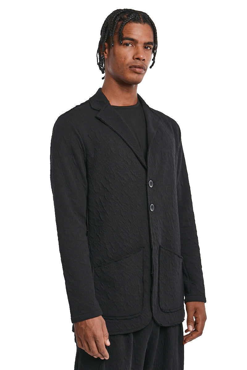 BLACK EMBOSSED FLEECE JACKET