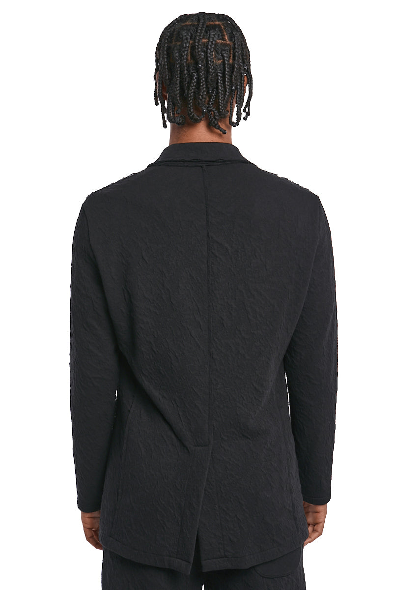 BLACK EMBOSSED FLEECE JACKET