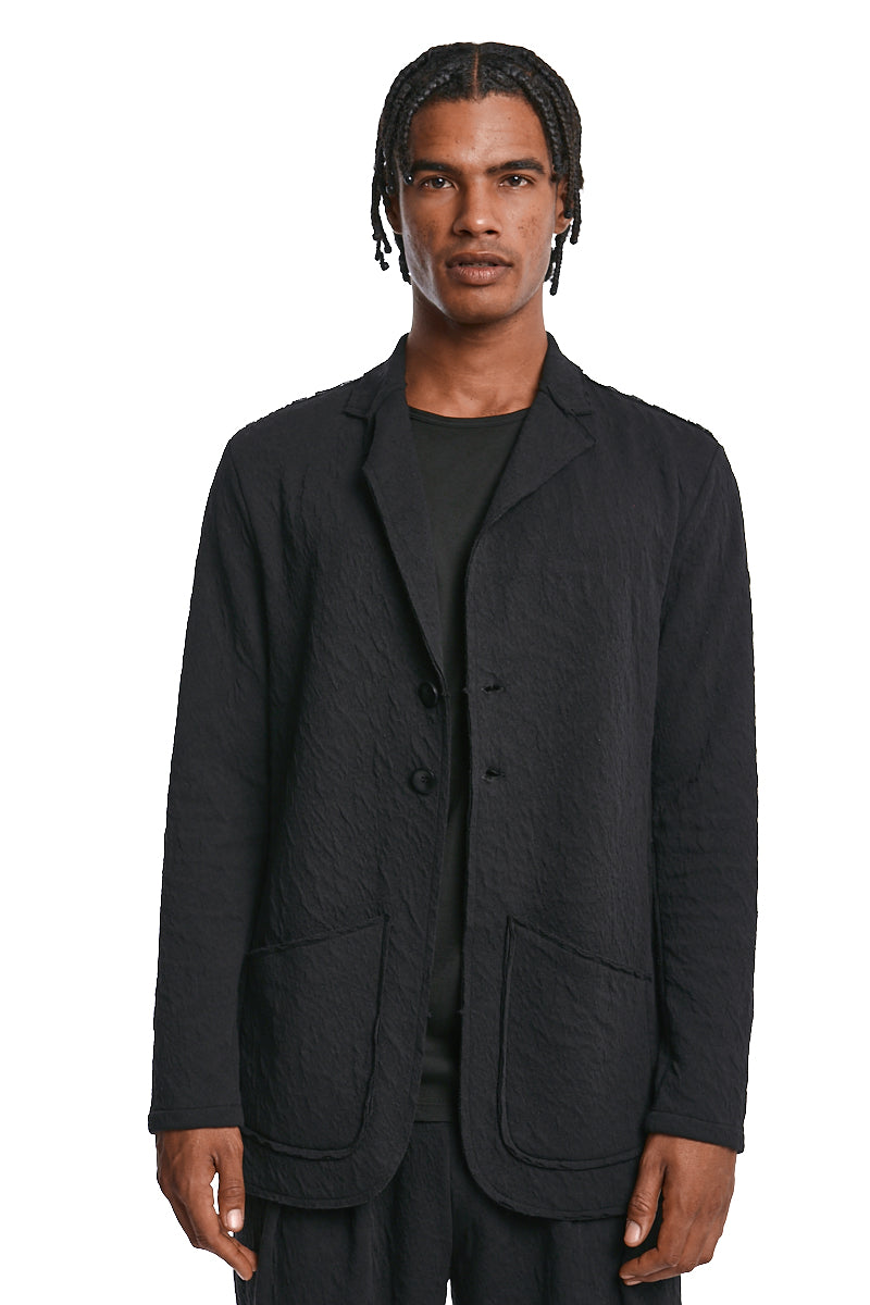 BLACK EMBOSSED FLEECE JACKET
