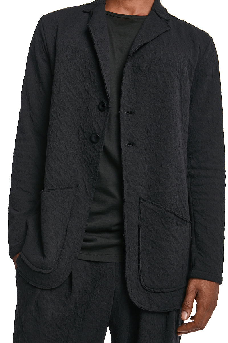 BLACK EMBOSSED FLEECE JACKET