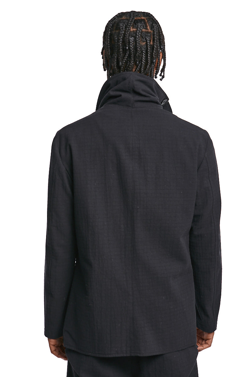 BLACK ASYMMETRIC TEXTURED COTTON JACKET