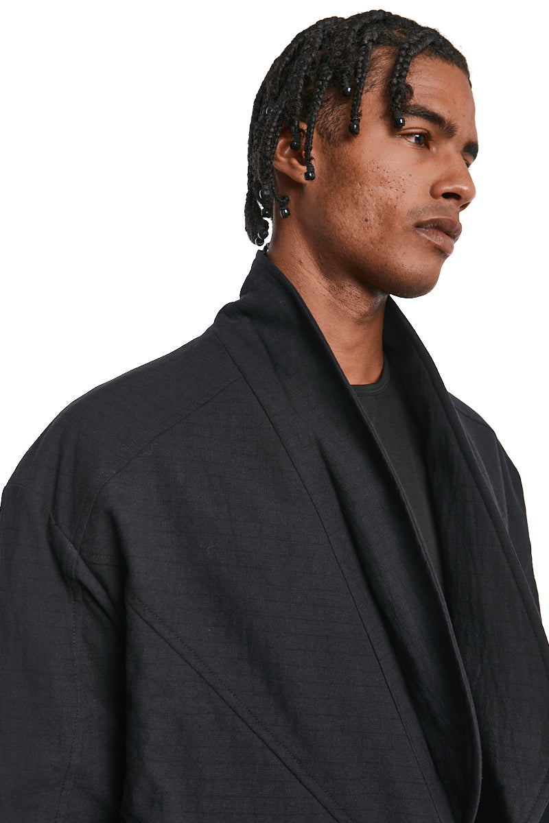 BLACK TEXTURED COTTON PADDED JACKET