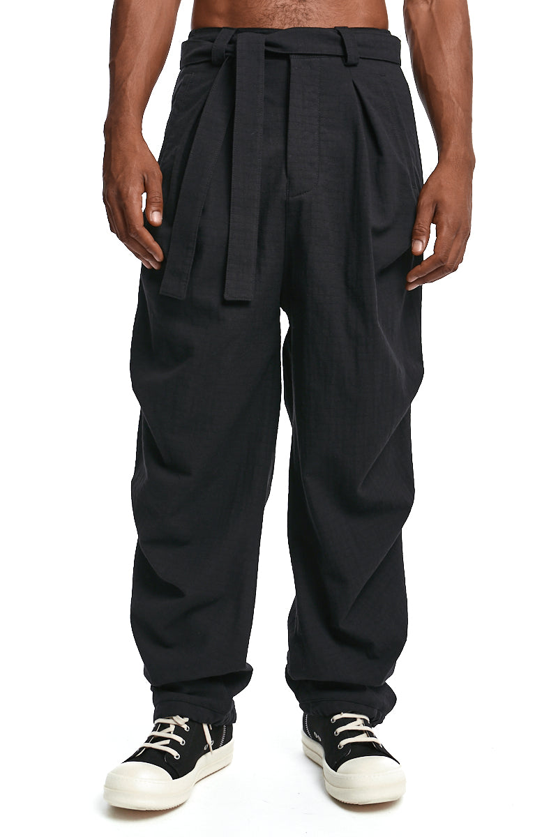 BLACK TEXTURED COTTON TROUSERS