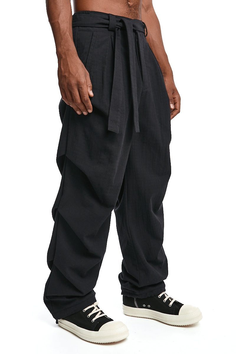 BLACK TEXTURED COTTON TROUSERS