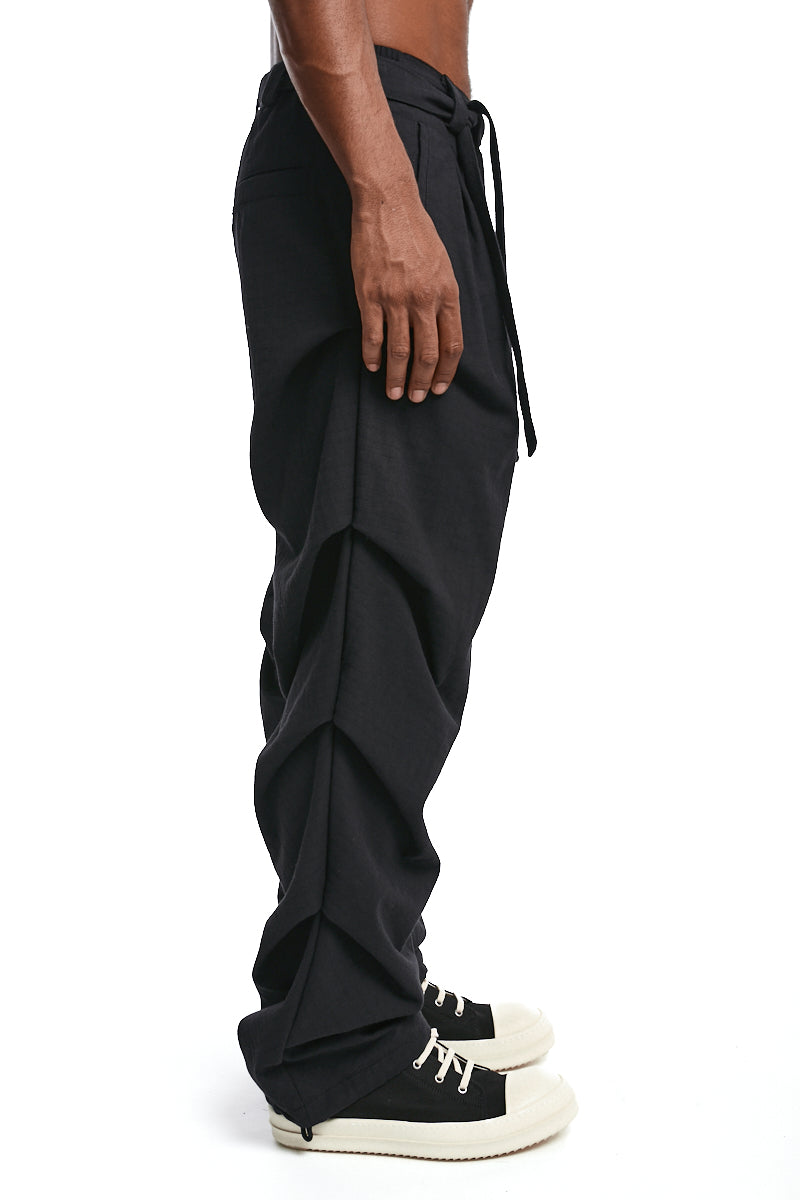BLACK TEXTURED COTTON TROUSERS