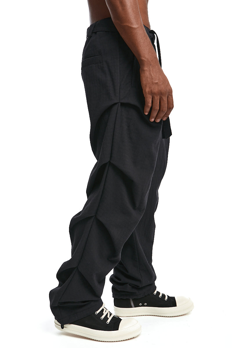 BLACK TEXTURED COTTON TROUSERS