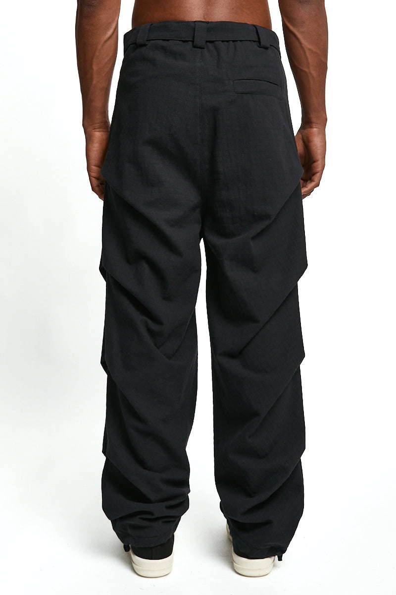 BLACK TEXTURED COTTON TROUSERS