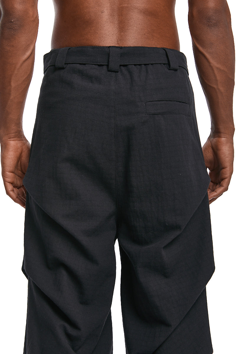 BLACK TEXTURED COTTON TROUSERS